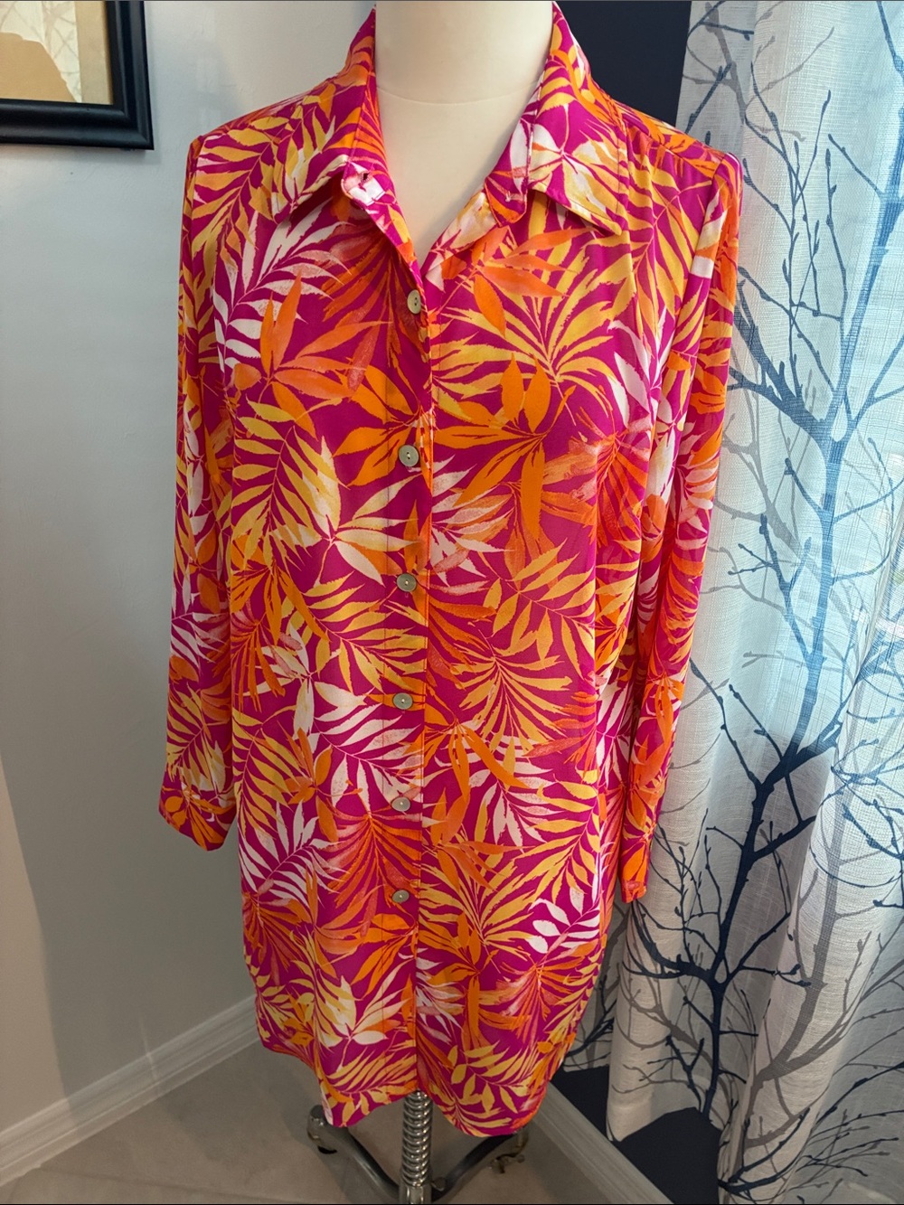 Belle by Kim Gravel Vibrant Pink & Orange Tropical Print Coverup